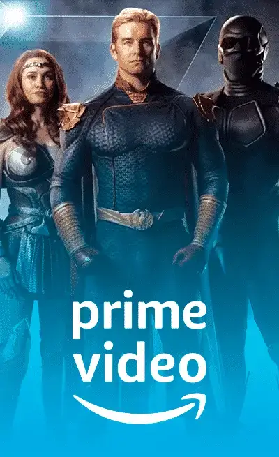 Prime Video logo featuring characters from the TV series 'The Boys,' including Homelander and Queen Maeve